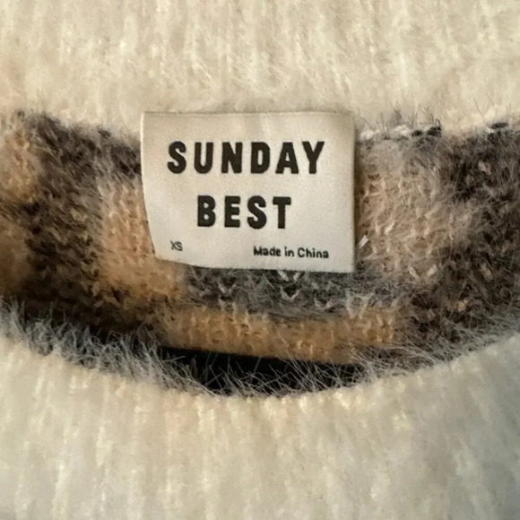 Leopard Print Pullover Sweater Crewneck Long Balloon Sleeve Fuzzy Knit - Picture 4 of 8